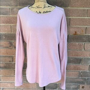 Fred David Light Purple Long Sleeve Blouse with Pearl Accents Size Large